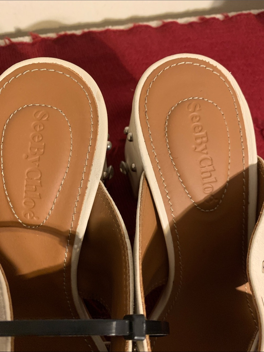 See By Chloé Cream Leather Studded Slide Mules - Picture 2 of 7